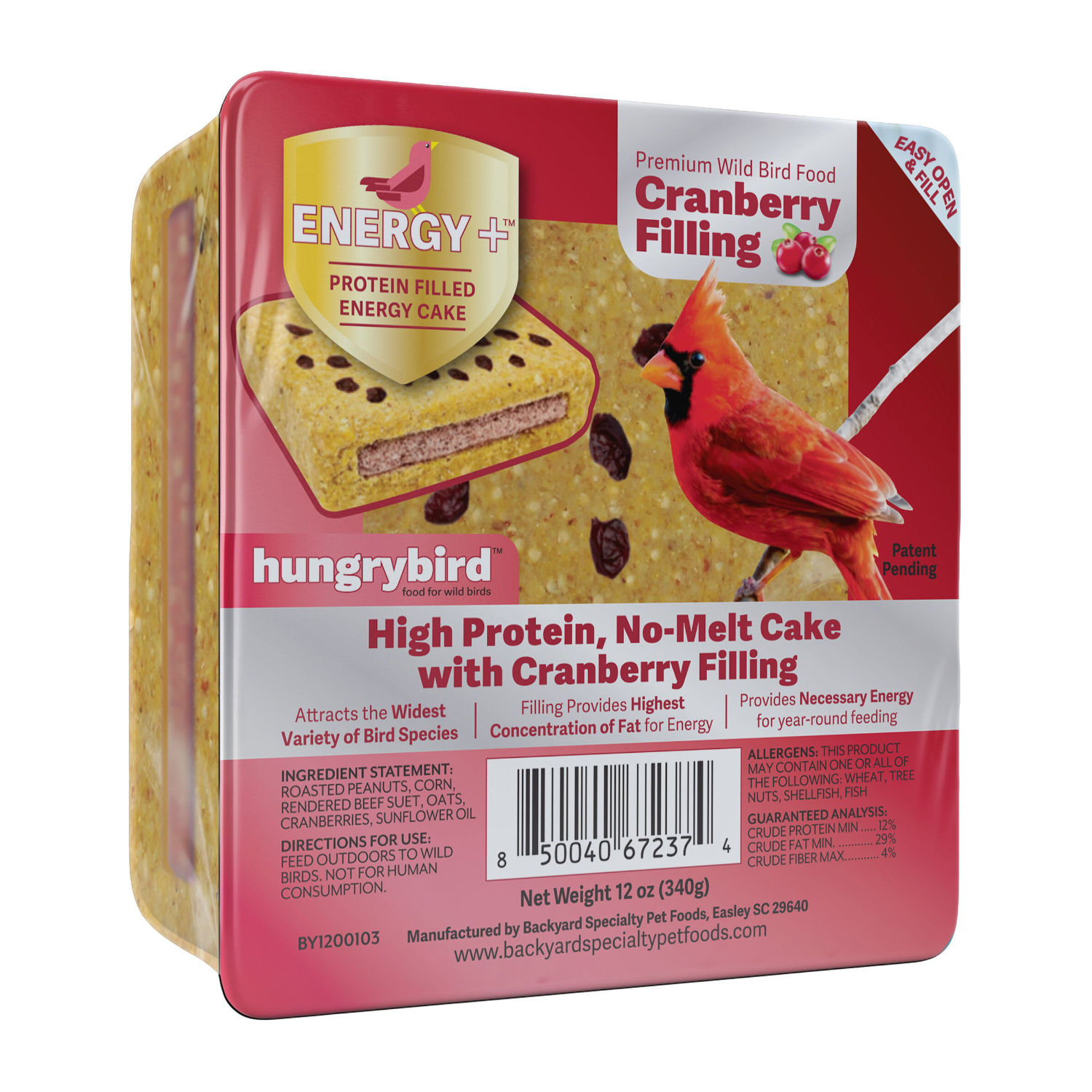 Hungrybird Energy Plus Suet Cake Cranberry Angled 12 Oz